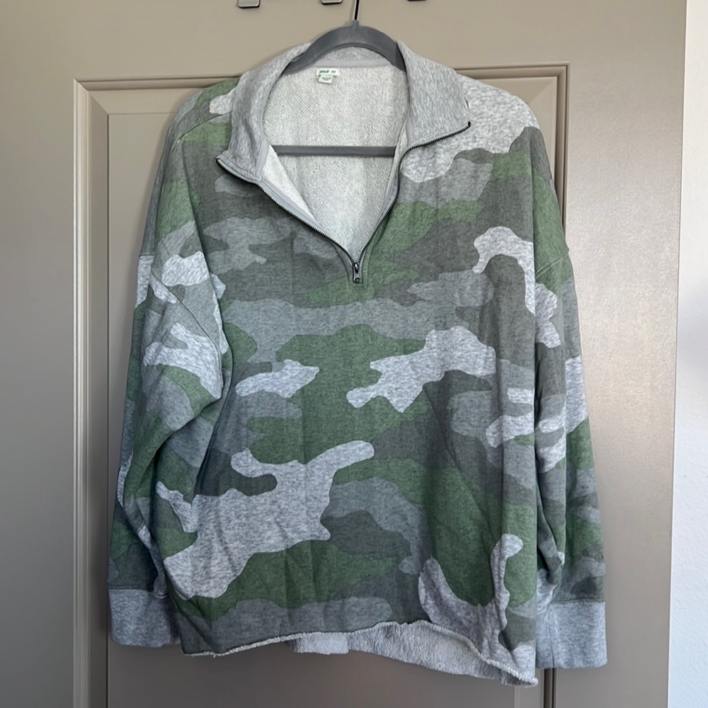 Aerie Camo Quarter Zip Pullover Sweatshirt
